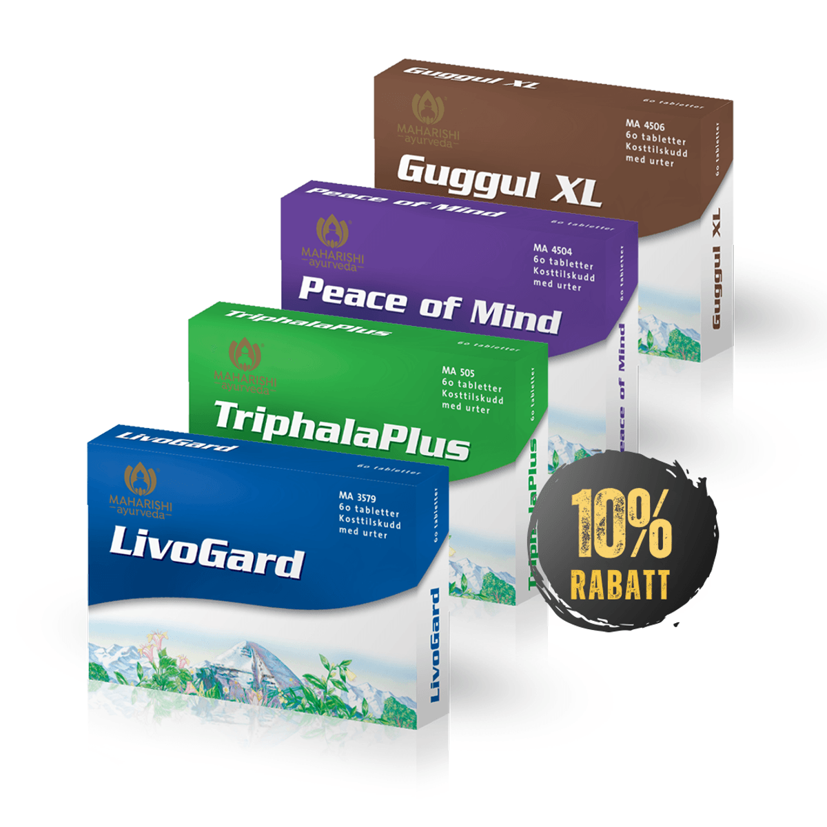 Velværepakken (Triphala + LivoGard + Guggul + Peace of Mind)
